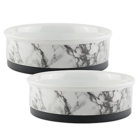 Mansbestfriend 4.25 x 2 in. White & Marble Pet Bowl - Small - Set of 2 MA2567509